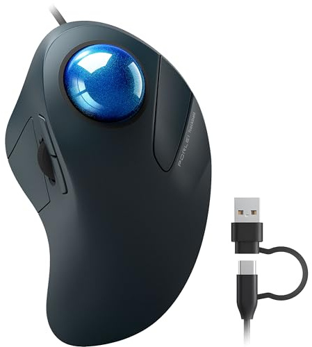 PORLEI Kabelgebundene Trackball-Maus für große Hände, ergonomisches Design reduziert Belastung von Handgelenk und Muskeln, präzises Tracking mit einfacher Zeigefingersteuerung, kompatibel mit PC