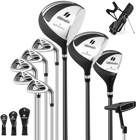 COSTWAY Ensemble de Golf 9 Clubs de Golf Ensemble Complet pour Débutant avec Sac Trépied pour Homme, Un Bois de Parcours #3, Un Hybride #4, des fers #6, #7, #8, #9 (Noir)