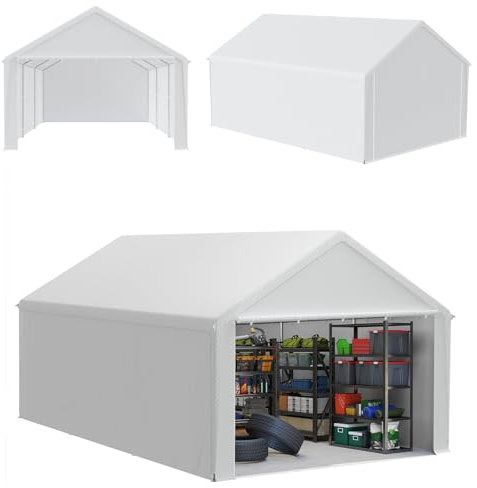 ACXIN Tente de stockage, abri de jardin, robuste, tente de garage, tente de rangement étanche, avec cadre en acier et bâche en polyéthylène pour jardin, outils, voiture, blanc, 4 m x 6 m