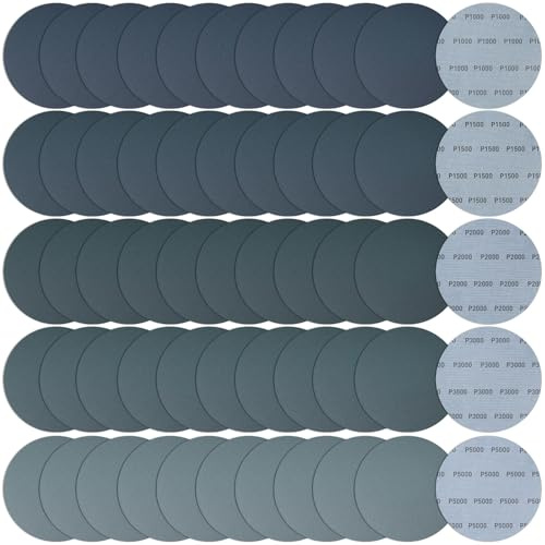 50 Pezzi Dischi Abrasivi Velcrati, 150 Mm Dischi Abrasivi Rotondi 1000 1500 2000 3000 5000 Grana, Tamponi per Levigatrice Orbitale Bagnati e Asciutti, Dischetti per levigare per legno, Metallo, Auto