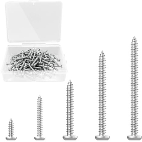 Henyall 110pcs Wood Screws Assortment, Assorted Screws with Box,Stainless Steel Self Tapping Screws for Wood & Decking, 6-50mm Countersunk Round Head Screws, Zinc Coated DIY & Repair Screw Kit（M3,M4）