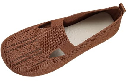 Women's Ballerina Slip On Shoes Non Slip Knitted Trainers Comfortable Breathable Summer Sporty Women Flat Shoes Comfort Shoes (Brown, 5)/G