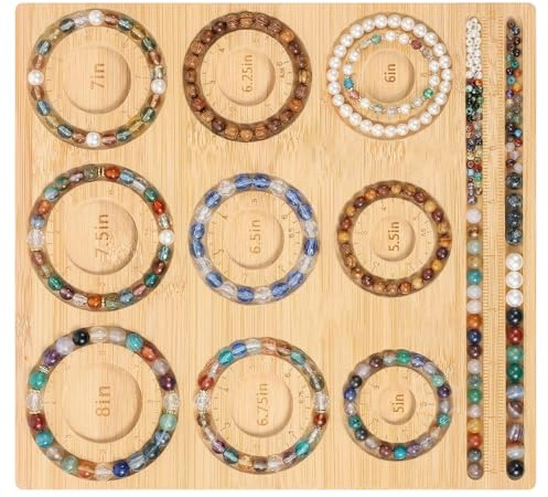 KEGAJEGA Pärlbräda av naturlig bambu för smyckestillverkning, pärlsorteringsbricka med lasergravyrskala för armband och halsband, gör-det-själv-design (protokollfärg-1-stil 2)