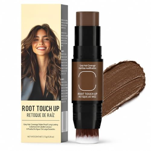 Root Touch Up Stick, Polvo de raíz marrón con pincel, polvo para la línea del pelo para cubrir canas, máscara de pelo impermeable para líneas escasas, polvo de pelo de doble extremo para mujeres
