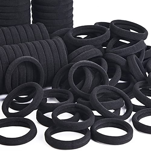 J-MEE Hair Bands 100PCS Seamless Cotton Ponytail Holders Scrunchies Hair Accessories for Thick Hair (black)