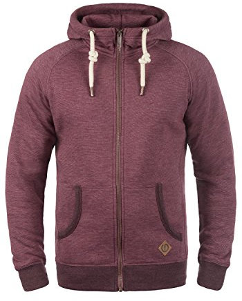 Solid SDVitu Herren Sweatjacke Kapuzenjacke Zip-Hoodie mit Kapuze Kordelzug Kängurutasche Reißverschluss Baumwollmischung Regular fit, Größe:S, Farbe:Wine Red Melange (8985)
