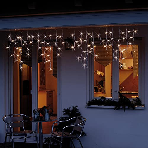 hellum LED-System Profi Eisregen-Vorhang Außen, verlängerbare Lichterkette warmweiß 80 LED, ohne Netzkabel, beleuchtete Länge 1,90 m, 20 Stränge, weißes Kabel, <59lm 555400
