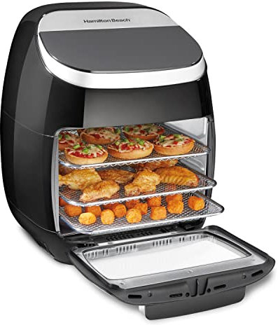 Hamilton Beach Heißluftfritteuse XXL, 11l Minibackofen mit Rotisserie & rotierendem Korb, Air Fryer mit 8 Programmen, Dörren, Braten & Toasten. 2000 W, Schwarz (35070-CE)