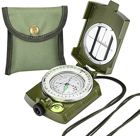 Military Lensatic Sighting Compass Survival with Carrying Bag, Compass for Hiking,Waterproof and Shakeproof, Army Green
