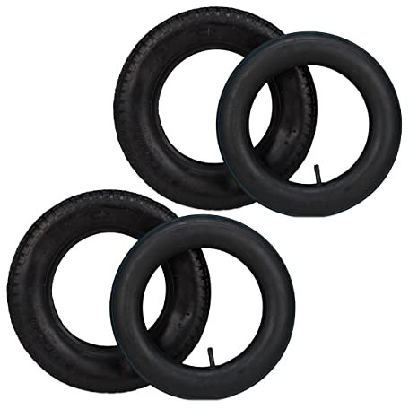 Relaxdays Schubkarrenrad mit Schlauch, 2er Set Ersatzreifen, 3.25-8, luftbereift, für Schubkarre, bis 154 kg, schwarz, Gummi