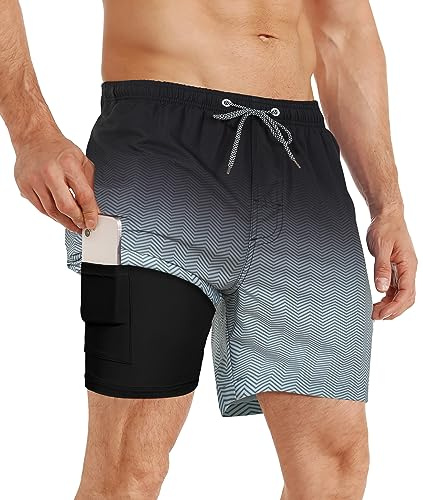 APTRO Mens Swimming Shorts Swimming Trunks Men Compression Liner Swim Shorts 7 Board Shorts Gradient Black MK173 XL