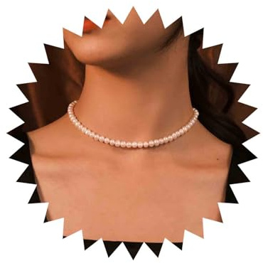 Yienate Collar de perlas pequeñas Perla redonda blanca de imitación Gargantilla Cadena Boho perlas Cuentas Cadena de clavícula Collar de boda Joyas para mujeres y niñas