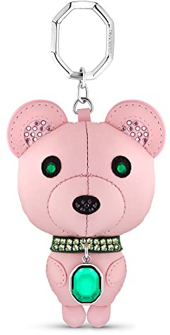 Swarovski Kris Bear Rosa 3D Schlüsselanhänger, Rund, Achteckschliff und Pavé Grüne Kristalle und Kristallgeflecht, aus der Kris Bears Kollektion