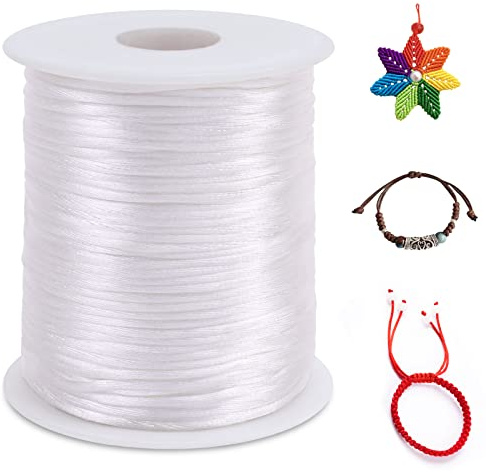 LEREATI 2,5 mm Filo di nylon per bracciale perla 100 m cordino macramé filo di giada, cordino in raso per arti creative, gioielli, decorazioni (bianco)