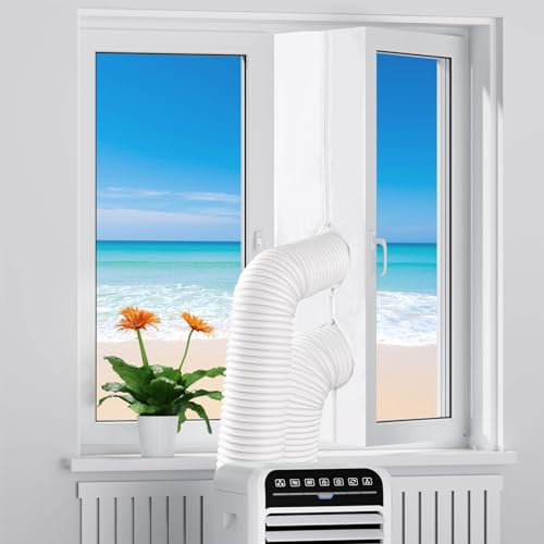 Kit Calfeutrage Climatiseur 400cm, Kit Fenetre Climatiseur Mobile pour Tuyau d'Évacuation, Fenêtres à Battants, Convient pour Climatisation Mobile, Déshumidificateur, Sèche-Linge