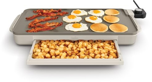 bella 10 x 20 Electric Griddle with Warming Tray, EverGood™ Ceramic Nonstick Coating & Removable Temperature Probe, Dishwasher-Safe Drip Tray & Cool Touch Handles, 1500 Watt, Oatmilk