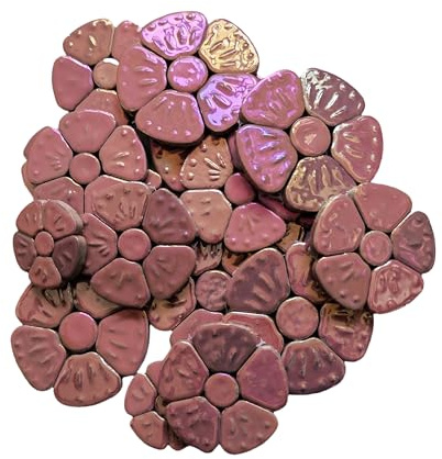 500g Random Iridescent Flower Ceramic Mosaic Tiles for DIY Crafts,3 Size Flowers Mosaic Pieces for Artwork,Photo Frames,Cups,Flower Pots,Fish Tank,Vases,Make Stepping Stones (Pink)