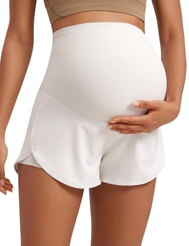 CRZ YOGA maternità 2 in 1 Pantaloncini Delfino 7.6cm | Oltre Pancia, Fodera con Tasche, Asciugatura Rapida, Senza Peso, Side Split, Ventre Forma U, Gravidanza e Postparto