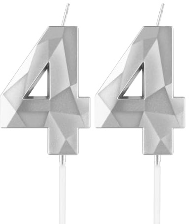 mciskin Silver 44th Birthday Candles, 44th Birthday Decorations for Women Men,3D Number 44 Candles for Cake,Silver Candle Cake Topper Decorations for Birthday Party Weddings Anniversary Supplies