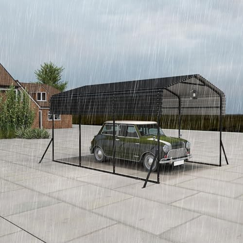 UISEBRT Garaje para tienda de campaña para exteriores | 10 x 15 pies | Carport de metal negro | resistente refugio exterior para coche | Sombra con techo de metal galvanizado para coches y barcos