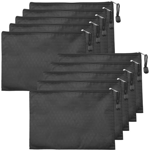 PWGHWG 10 Stück Geldtaschen Banktasche 24 × 17 cm Geldtasche, A5 Dokumententasche, Wasserdichte Bankmappe mit Reißverschluss für Haushalt Business Schule (Schwarz)