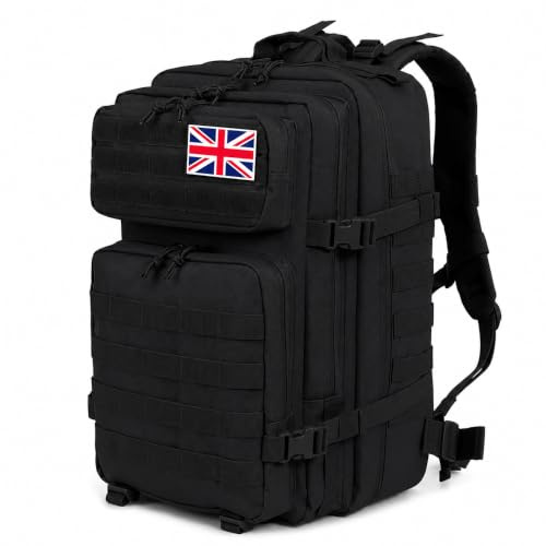 45L Military Tactical Backpack, MOLLE Assault Pack for Hiking Camping Black