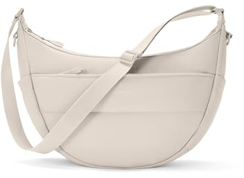LARKSON Crossbody Bag Donna & Uomo Beige - Emma - Borsa a Tracolla Imbottita con Design a Mezzaluna - Borsa a Spalla Semicircolare - Puffy Half Moon Bag - Idrorepellente