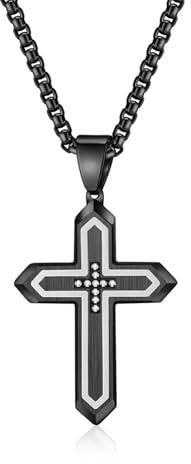 Generico Collana Croce Uomo, Crocifisso Collana, Pendente con Croce Cristiana,Catenella Acciaio Inossidabile Ciondolo Pendaglio Regalo.,Crocifisso Collana Uomo in Acciaio Inossidabile(Black)
