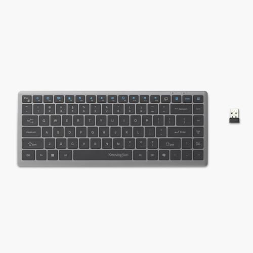 Kensington KB435 Clavier sans Fil EQ 2.4G USB Plug-and-Play, Clavier Compact Silencieux Rechargeable, Disposition AZERTY, Touche Copilot AI, Compatible avec Windows Mac PC, Ordinateur Portable, Gris