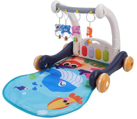 Hamwesh Baby Activity Center, Adjustable Height Baby Learning Walker Musical Activity Mat with 4 Learning Sensory Toys for Infants Newborns Toddlers