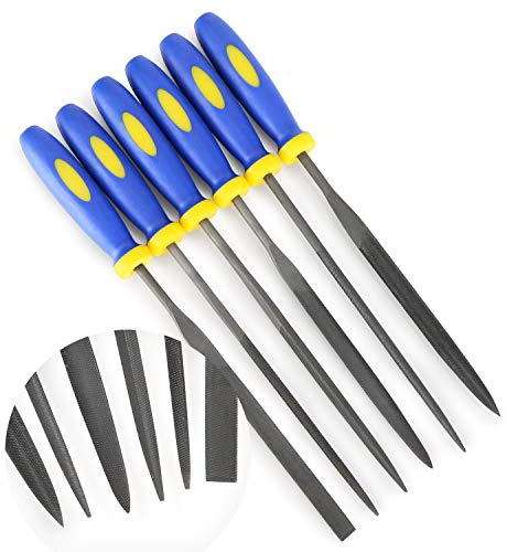 KALIM MINI Needle File Set (Carbon Steel 6 Piece-Set) Hardened Alloy Strength Steel - Set Includes Flat, Flat Warding, Square, Triangular, Round, and Half-Round File(6'' Total Length)