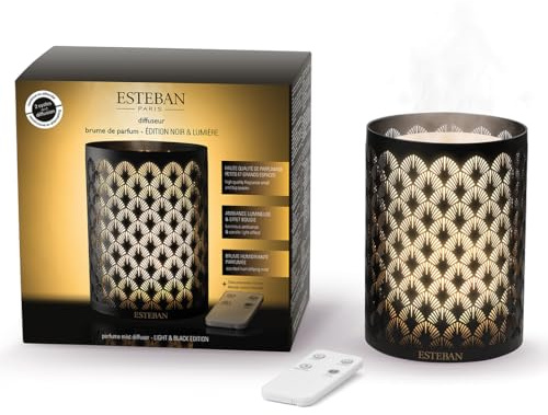 Esteban - Duftnebel Edition Schwarz & Licht - Elektrischer Diffusor - Einstellbare Lichtintensität (3 Stufen) - Lang anhaltende Diffusion (4-5 Stunden) und alternierend