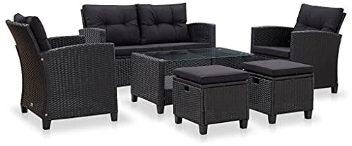 vidaXL Garten Sofagarnitur 6-TLG. mit Auflagen Gartenmöbel Sitzgruppe Lounge Sofa Garnitur Gartenset Gartensofa Sitzgarnitur Poly Rattan Schwarz