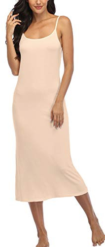 Summienlink Women's Full Slip for Under Dresses Sexy Long Sleeveless Nightgown Cami Dress (Nude, Small)