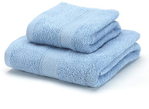 Boncasa - Handtuch-Set - 100% gekämmte Baumwolle (Nicht regeneriert) - Qualität Ring Spun - weiche Haptik - 450 g/m2 (hellblau, 2-teiliges Set)