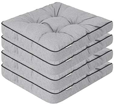 PillowPrim 4er Set Stuhlkissen 49x47 cm Sitzauflagen Polsterauflagen Outdoor/Indoor Außen/Innen Garten Winter gatren Freizeit Sommer Sommerferien Asche