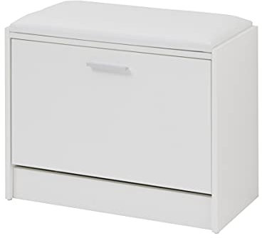 Baroni Home Casier à Chaussures Slim Peu Encombrant en Bois Melaminé, 1 Portes à Rabat et Double Profondeur Capacité 6 Paires, Meuble à Chaussures pour l'entrée, Coffre avec siège, Blanc, 30x63x45 cm
