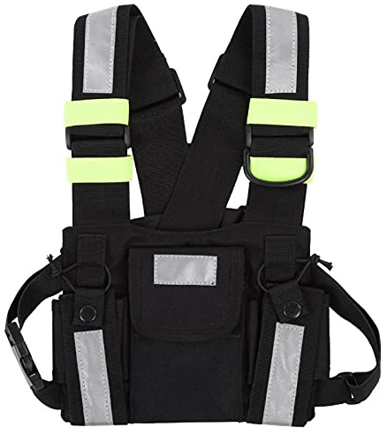 Walkie-talkie-väst, bröstsele-paket, bröstsele-frontpaket, gul reflekterande TYT-radio-taktisk sele-förpackning-väst, bröstväskficka för walkie talkie