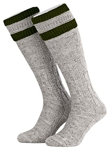 Piarini 1 paire de chaussettes traditionnelles pour homme – Chaussettes traditionnelles avec motif torsadé – Chaussettes traditionnelles avec enveloppe en laine longue, noisette olive, 39-42
