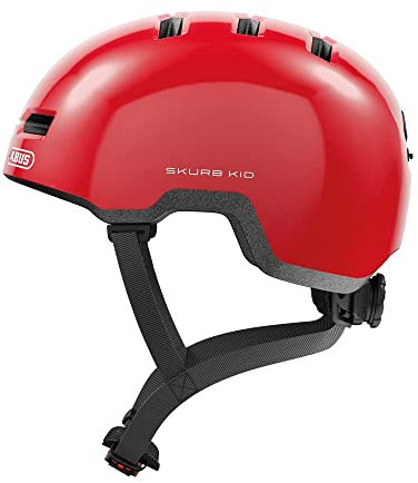 ABUS Kinderhelm Skurb Kid - robuster Fahrradhelm im Skater-Look mit Platz für einen Zopf und vielfältigen Designs - für Mädchen und Jungen - Rot Glänzend, Größe M