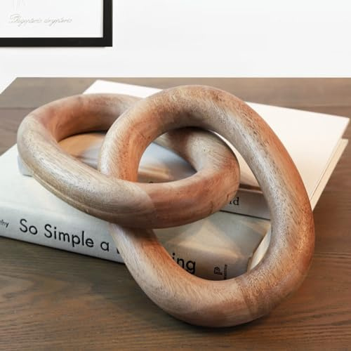 Product Elevations Wood Chain Link Decor – 13” Wooden Decorative Object for Coffee Table Decor and Neutral Decor for Home – Modern Knot Accent for Shelf Styling, Books, or Housewarming Gifts