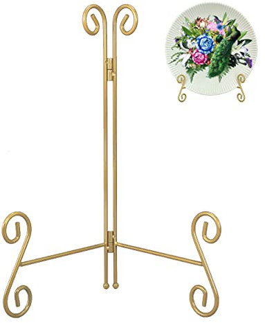 HOPEME Gold Display Stand, 10Inch Plate Stand for Display, Tabletop Holder Stand for Picture Frames, Cookbooks, Decorative Plates, Photo and Dish( 2 PACK )