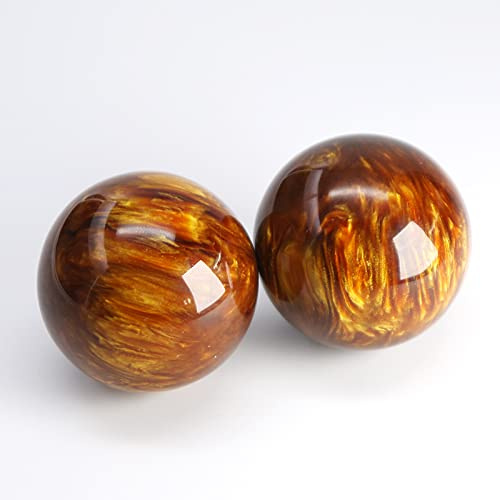 1 paire de boules de handball en résine naturelle - Doré et noir - Corail - Cire d'abeille - 50 mm - Saule de mer