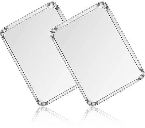 Joyfair - Set di 2 teglie da forno in acciaio inox, piccole teglie da forno, rettangolare, per cuocere, arrostire, servire, sane e atossiche, lavabili in lavastoviglie, 26,5 x 20,5 x 2,5 cm