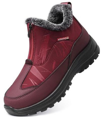 TEMOFON Women Snow Boots Waterproof Warm Fur Lined Short Zipper Booties