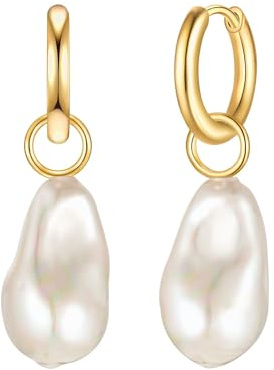 Yokoamii Damen Ohrringe aus Metall gelbvergoldet 14 Karat mit barock Muschelkernperle ca. 12,0-12,5 mm Modeschmuckcreolen