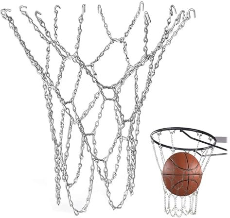 Basketballnetz aus Metall,Robustes Ersatz-Basketballnetz,Silbernes Basketballnetz aus Metall,Basketball-Ersatzkettennetz,Ketten-Basketballkorb,Geeignet für den Innen- und Außenbereich