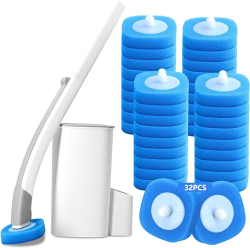 Newthinking Disposable Toilet Brush with Holder, Disposable Toilet Cleaning System with 32 Refills, Toilet Wand Kit for Bathroom Toilet Cleaning