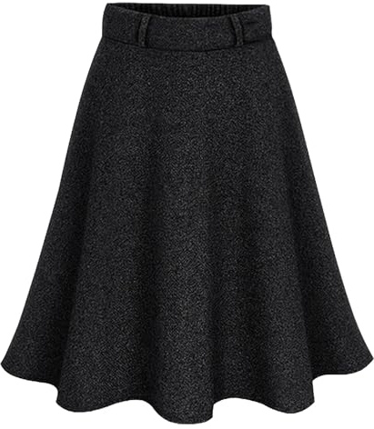 rismart Jupe en Tweed Femme Longueur Moyenne Taille Haute Ligne A Elastique Décontractée Jupes de Travail Noir,XXL