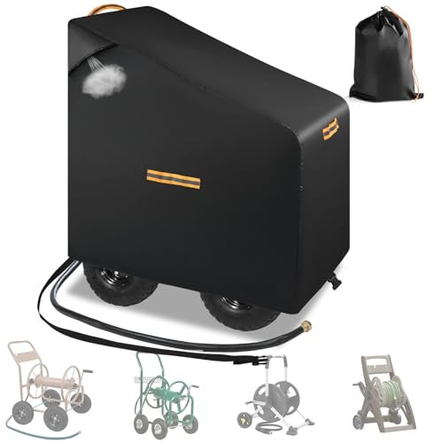 Abdeckung für Garten Schlauchwagen Schlauchaufrolle,Wasserdicht 420D Sonnenschutz Abdeckung für Gartenschlauchtrommelwagen mit Wasserdichten Streifen,Entlüftungsöffnung,4 Reflektierende Streifen